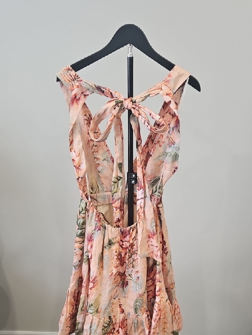 Zimmermann Peach & Floral Tie-Back Mini Dress - Picture 7 of 12